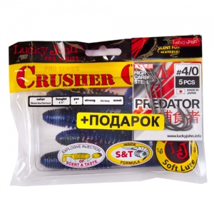 фото - Комплект Твистеры Lj - Crusher Grub 4,5In, цвет t52 И Крючки Офсетные 4/0 Lj Predator