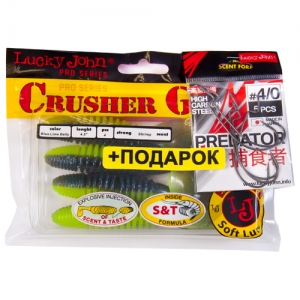фото - Комплект Твистеры Lj - Crusher Grub 4,5In, цвет t53 И Крючки Офсетные 4/0 Lj Predator