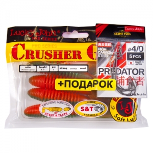 фото - Комплект Твистеры Lj - Crusher Grub 4,5In, цвет t56 И Крючки Офсетные 4/0 Lj Predator